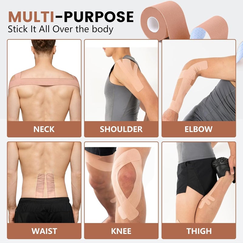 NUITPY 5 Rolls Kinesiology Tape, 2 inch x 16.4 Feet Waterproof Athletic Tape, Uncut Kinetic Tape, Muscle Tape, Sports Tape, Knee Tape for Exercise and Daily Use - Skin Color - Image 4